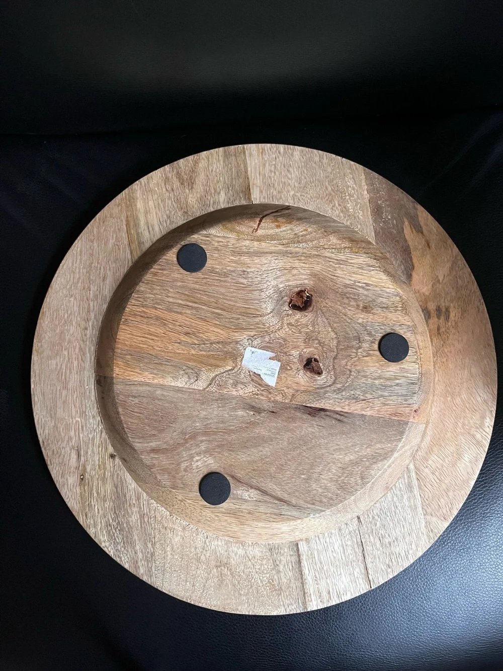 Decorative Round Wood 13” Tray with Leaf Accents